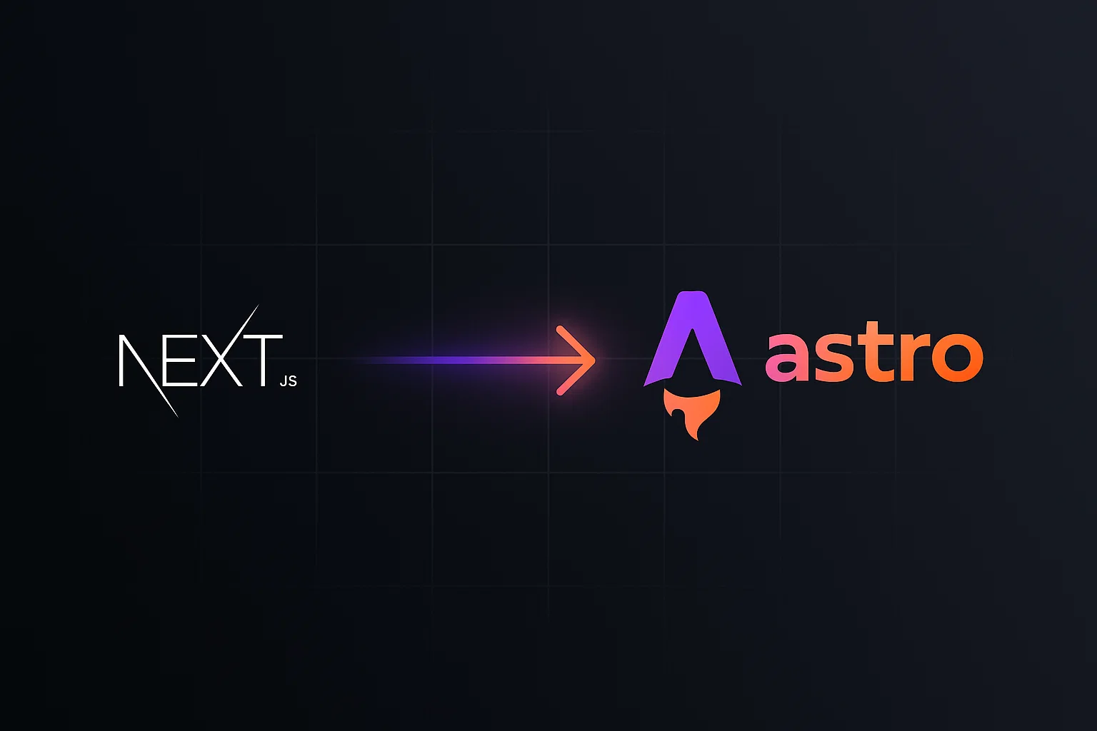 Imagem mostrando a migração do Next.js para o Astro, com o logo do Next.js à esquerda, uma seta no centro e o logo do Astro à direita.